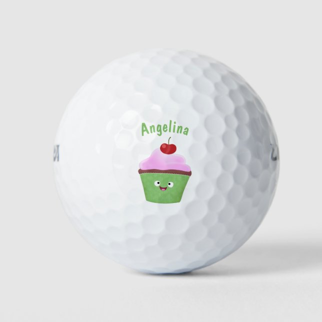 Balles De Golf Caricature de cupcake joyeux (Devant)