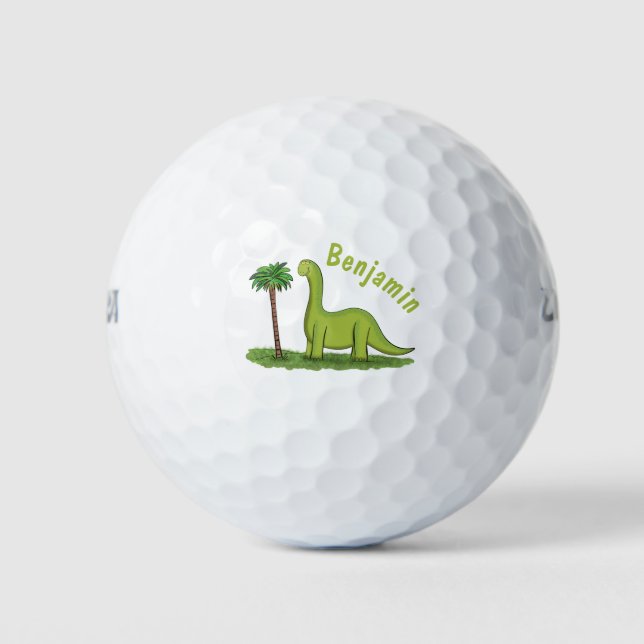 Balles De Golf Caricature de dinosaure de brontosaurus vert migno (Devant)