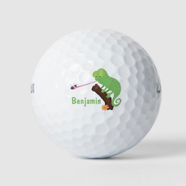 Balles De Golf Caricature de lézard de caméléon vert joyeux (Devant)