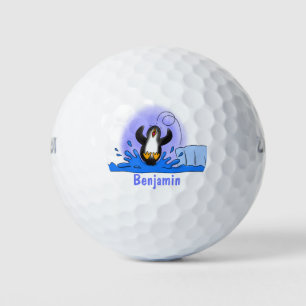 Balles De Golf Caricature de manchot joyeux sautant