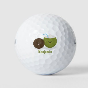 Balles De Golf Caricature de noix de coco kawaii joyeux