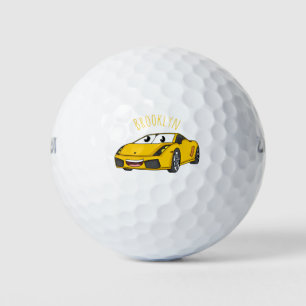 Balles De Golf Caricature de voiture sport jaune joyeux