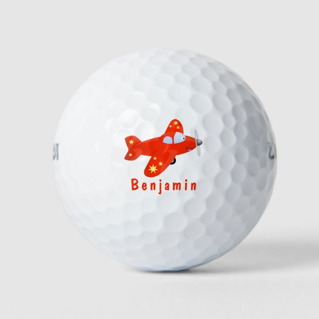 Balles De Golf Caricature de vol d'avion rouge mignon (Devant)