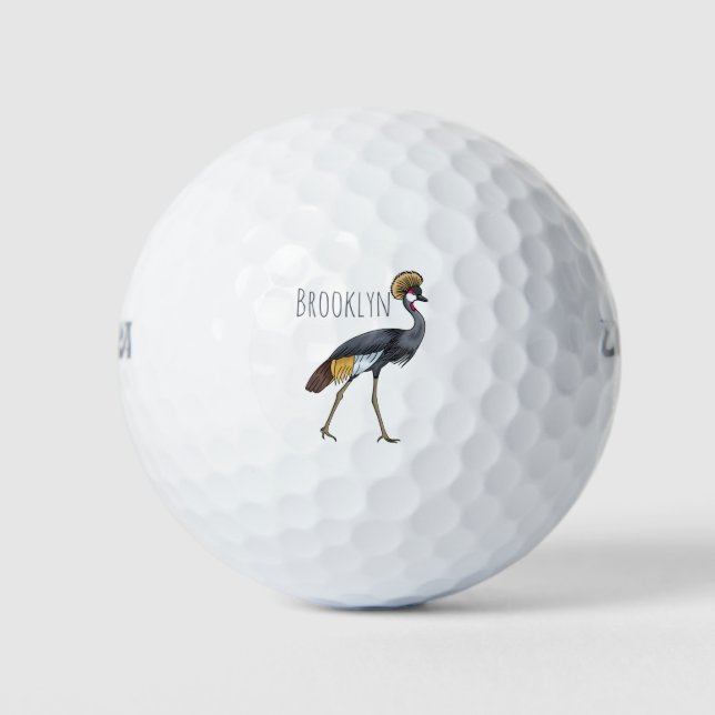 Balles De Golf Caricature d'oiseau de grue couronné gris (Devant)