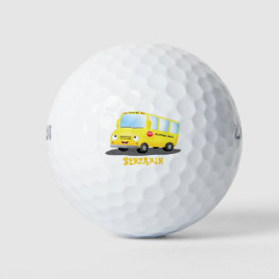 Balles De Golf Caricature du bus scolaire jaune joyeux