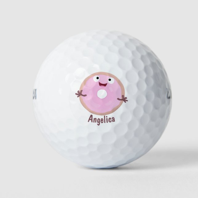 Balles De Golf Caricature joli beignet rose vitré (Devant)