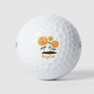 Balles De Golf Caricature joli tournesol souriant illustration