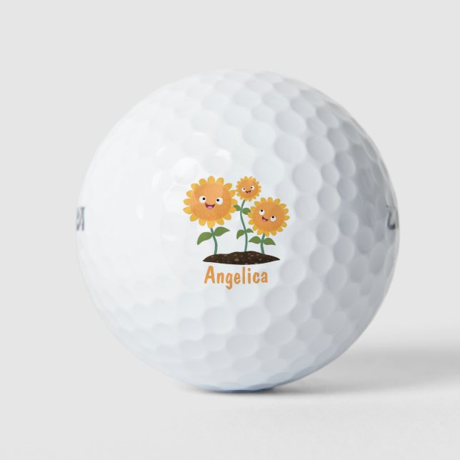 Balles De Golf Caricature joli tournesol souriant illustration (Devant)