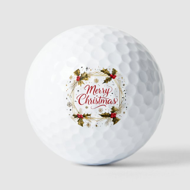 Balles De Golf Carte classique Joyeux Noël avec Holly Design (Recto)