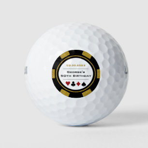 Balles De Golf Casino Poker Chip en or noir et blanc Anniversaire