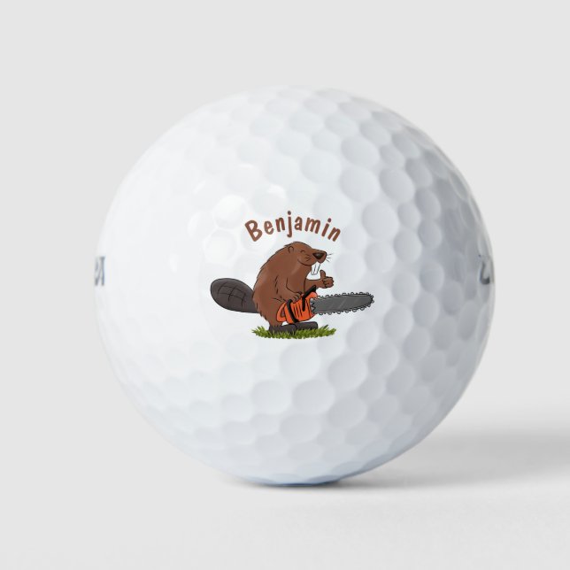 Balles De Golf Castor drôle avec humour de dessin animé de tronço (Devant)