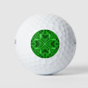 Balles De Golf Céleste Clover Vintage Vert fractal Kaleidoscope