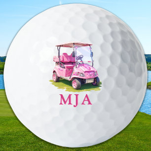 Balles De Golf Chariot de golf personnalisé rose avec monogramme 
