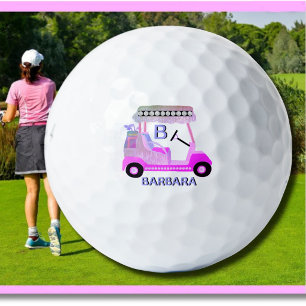 Balles De Golf Chariot Rose Violet Monogramme Glam Glitz Diamant