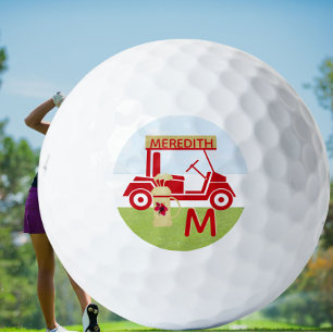 Balles De Golf Charmant Panier coloré Rouge Or Nom Monogramme