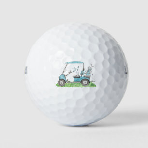 Balles De Golf Charming Golf Cart Blue Monogram Watercolor