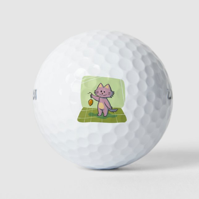 Balles De Golf Chat Holding Souris Sourire Joyeux Joyeux Amusemen (Devant)