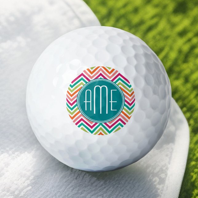 Balles De Golf Chaud rose Turquoise Orange Chevrons Personnalisé  (Add Your Monogram to this Personalized Golf Ball)