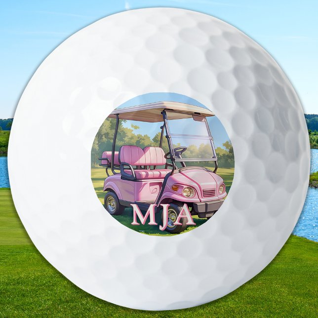 Balles De Golf Chic Pink Personalized Golf Cart Custom Monogram  (Créateur téléchargé)