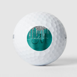 Balles De Golf Chic Turquoise brossé métal brossé Parties scintil