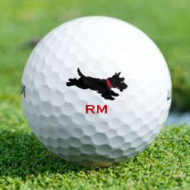 Balles De Golf Chien écossais amusant Monogramme Rouge Personnali