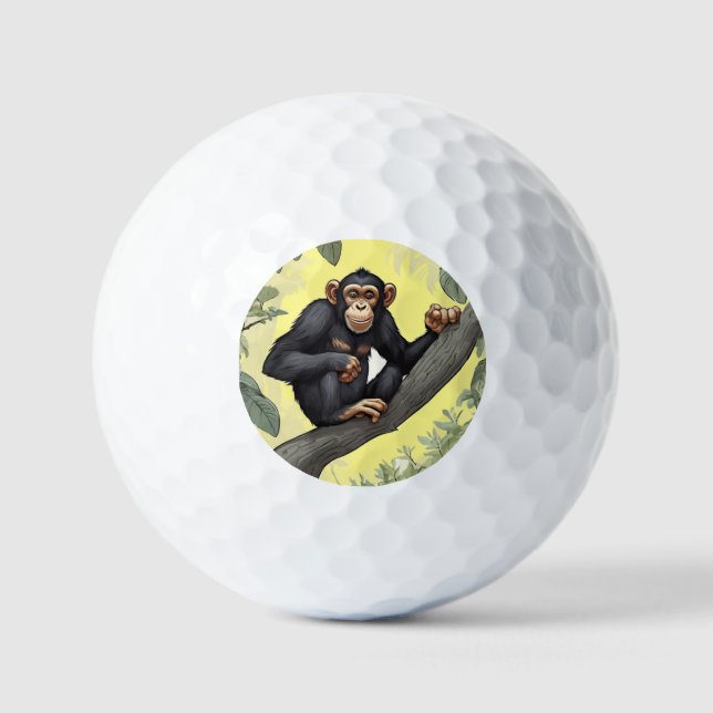 Balles De Golf Chimpanzé mignon sur la branche accueille (Recto)