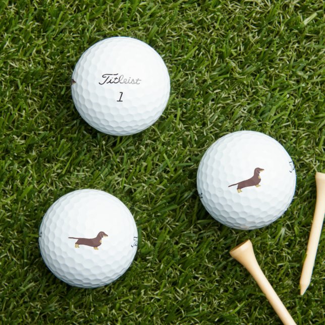 Balles De Golf chocolat dachshund et silhouette tan (Herbe in situ)