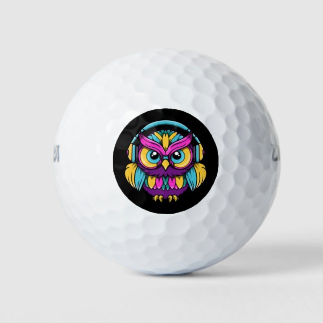 Balles De Golf Chouette rétro portant un casque (Devant)