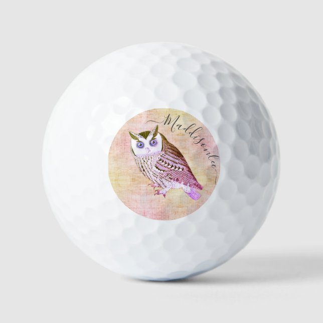 Balles De Golf Chouette rose rustique Nom Monogramme Golf Balls (Recto)
