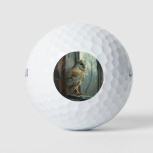 Balles De Golf Chouette Rustique Dans L'Art Fenêtre