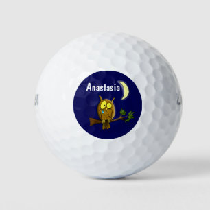 Balles De Golf Chouette triste avec larmes et lune manquant ton d