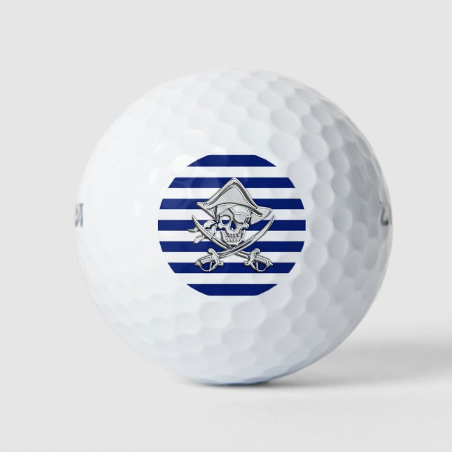 Balles De Golf Chrome Nautique Crossbones Imprimer sur les rayure (Devant)