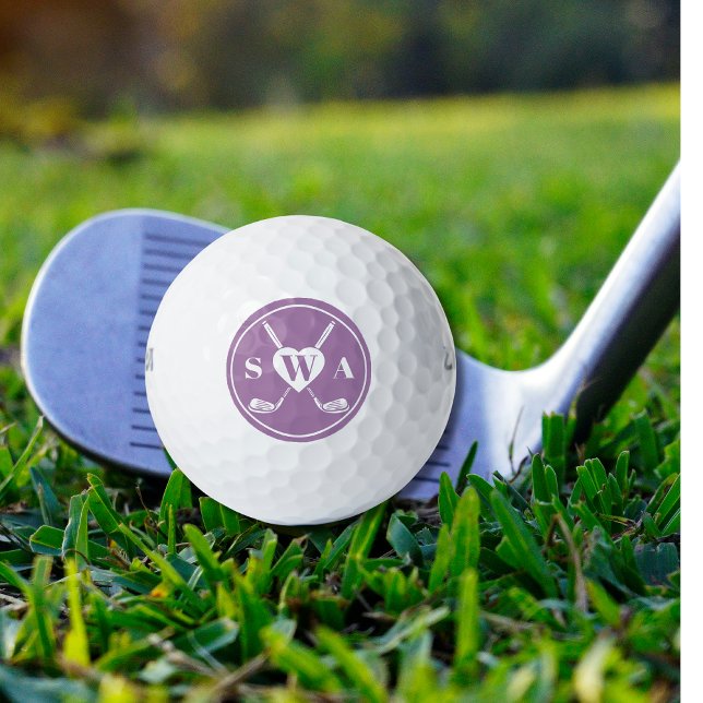 Balles De Golf Classic Custom Monogram Golf Club Heart | Violet (Créateur téléchargé)