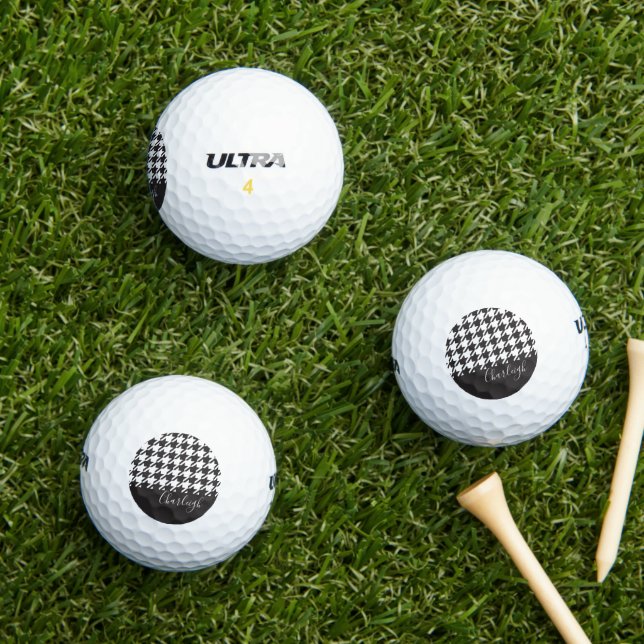 Balles De Golf Classic moderne noir et blanc Houndstooth (Herbe in situ)
