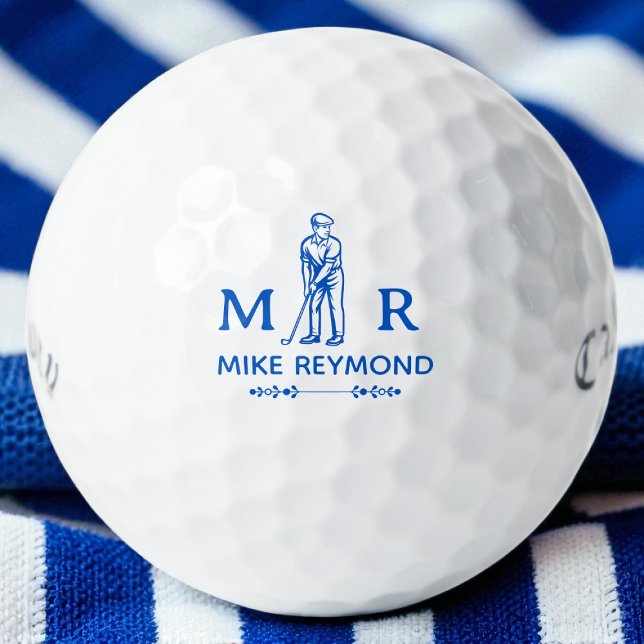 Balles De Golf Classy Blue Golfer Monogrammed (Créateur téléchargé)