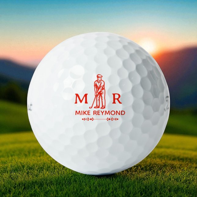 Balles De Golf Classy Red Golfer Monogram (Créateur téléchargé)