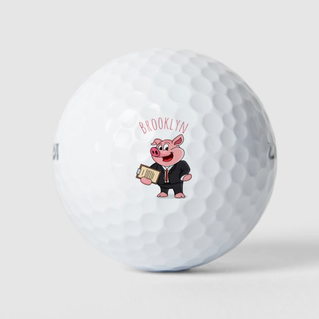 Balles De Golf Cochon amusant en costume d'affaires dessin animé (Devant)
