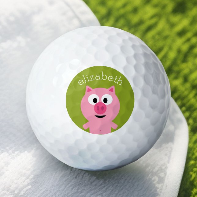 Balles De Golf Cochon de ferme en caricatures - rose et vert citr (Custom Golf Balls)