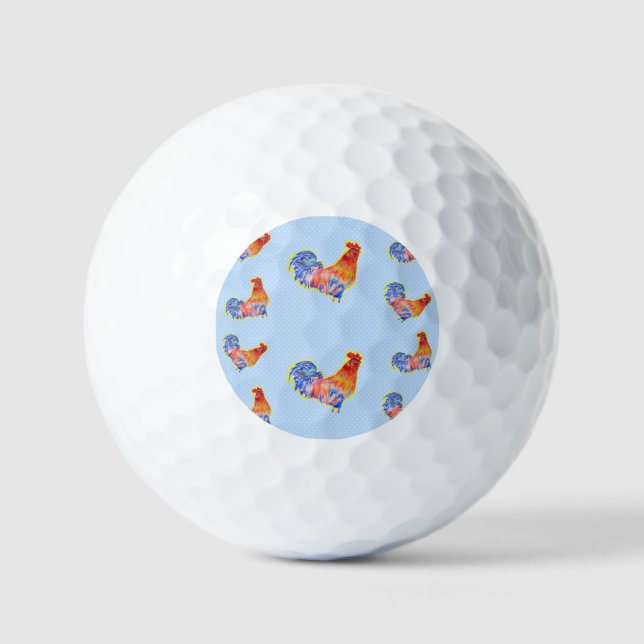 Balles De Golf Cockerel Rooster Rouge Drôle et Zones Bleues et Bl (Recto)