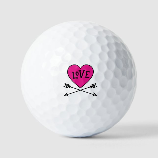 Balles De Golf Cœur rose Arcs de Cupidon AMOUR (Recto)
