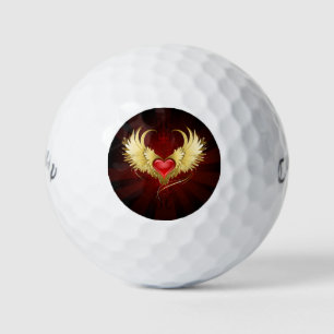 Balles De Golf Coeur rouge avec ailes d'or