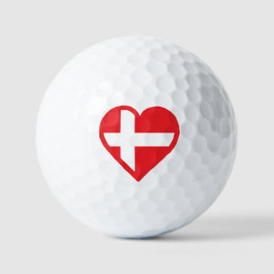Balles De Golf Conception de drapeau danois à cœur rouge