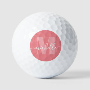 Balles De Golf Corail rose Élégant Monogramme Moderne Boules de g