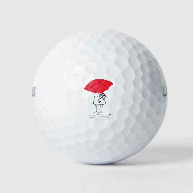 Balles De Golf Couple parapluie rouge mariage rustique chic minim (Devant)