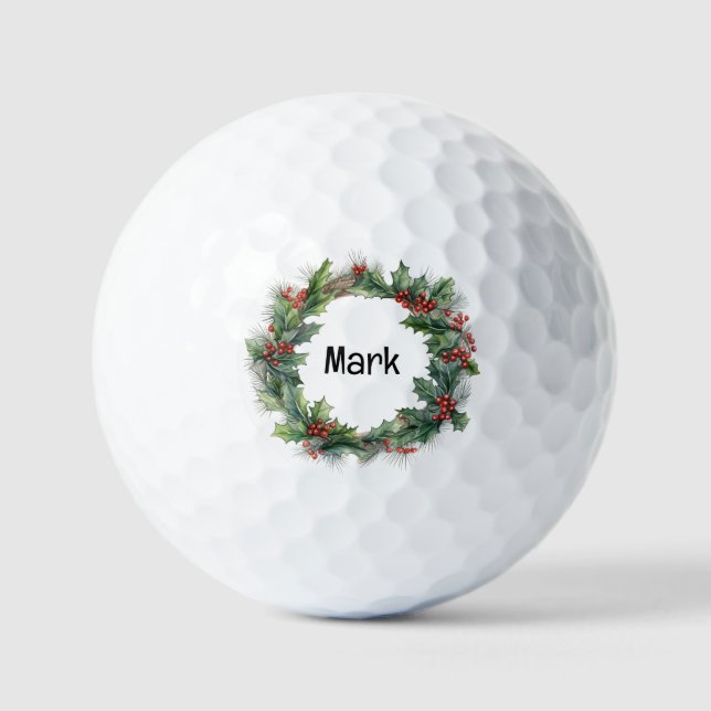 Balles De Golf Couronne de Noël avec nom de golfeur (Recto)