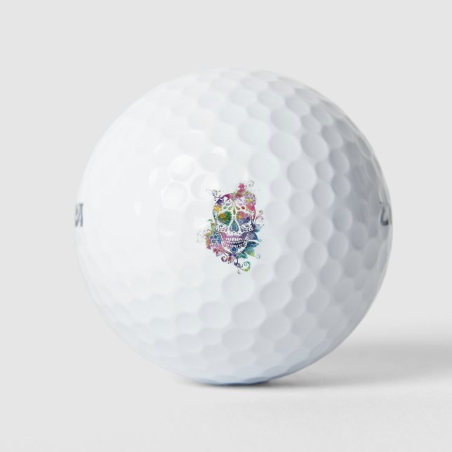 Balles De Golf crâne à sucre floral aquarelle (Devant)