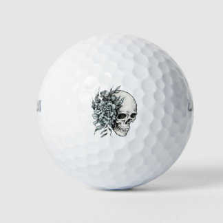 Balles De Golf Crâne floral tiré à la main