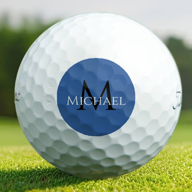 Balles De Golf Create Monogram Name Initial Elegant Blue (Royal Blue & Black Monogram Golf Balls – Bold, Personalized Style for the Modern Golfer)