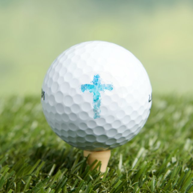 Balles De Golf Croix chrétienne de l'Aquarelle bleue (T-shirt Insitu)