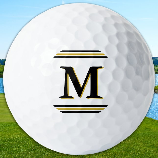 Balles De Golf Custom Monogram Elegant Gold Black Personalized (Créateur téléchargé)